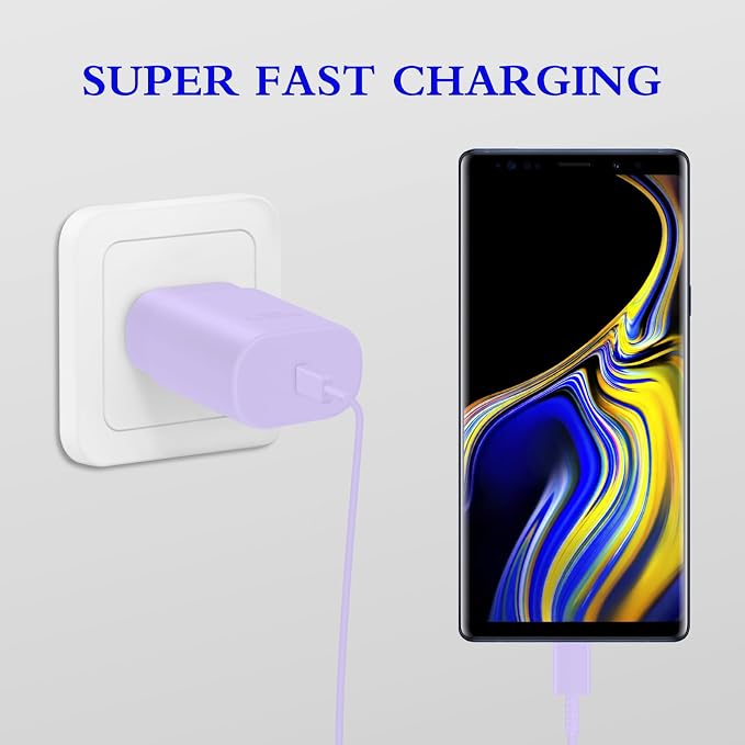 Type C Charger, 2-Pack 25W Type C Fast Charging Block with 6ft USB C Charger Cable Compatible with Galaxy S23 Ultra/S23+/S22/S21/S20/Phone 16/16 Plus/16 Pro Max/15/15 Pro Max/15 Plus-Purple