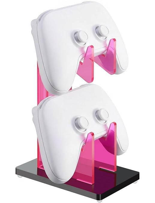 NiHome Rose Pink Acrylic 2-Tier Universal Game Controller Headset Holder Stand for PS5 Xbox ONE Switch Colorful Controller Stand Gaming Accessories Anti-Slip Stable Acrylic Clear Headphone Holder