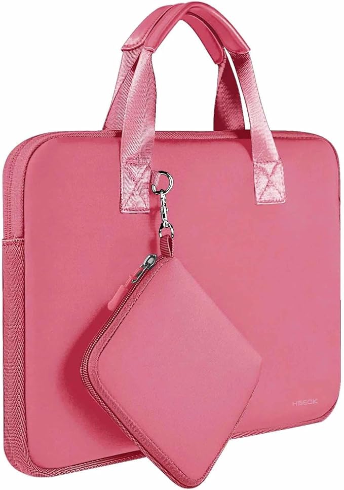 Hseok Laptop Sleeve 14 inch Case with Small Case, Compatible with MacBook Neo 14, MacBook Pro 14 M5/M4/M3/M2/M1, XPS 14 and Most 14 inch Notebooks, Neoprene Computer Handbag,Rose red