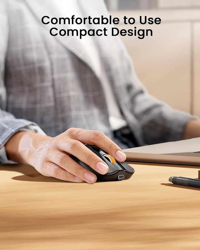ProtoArc Bluetooth Wireless Mouse for MacBook Pro/Air, USB C Mouse, EM15 Rechargeable Lightweight Portable Mice for Laptop, iPad, Tablet, Chromebook-Black