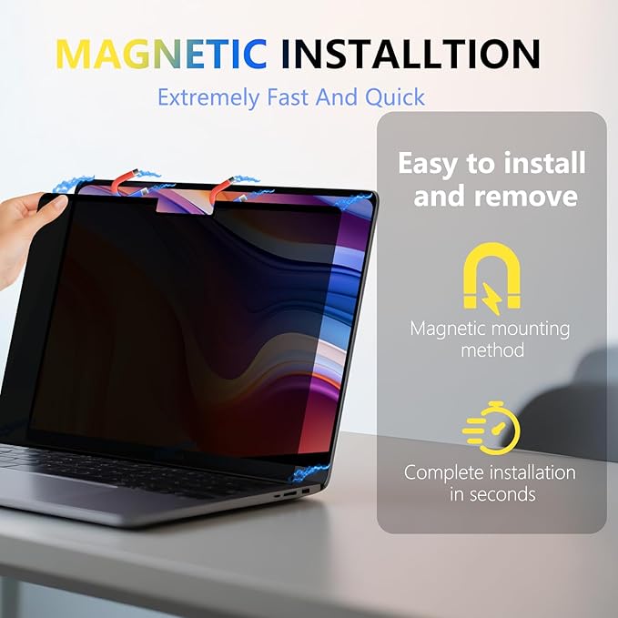 Magnetic Privacy Screen Protector for MacBook Air 13.6 & 13 Inch (2022-2026, M2/M3/M4/M5), Removable Anti Spy Glare Blue Light Shield for 13.6" Mac Laptop Privacy Filter