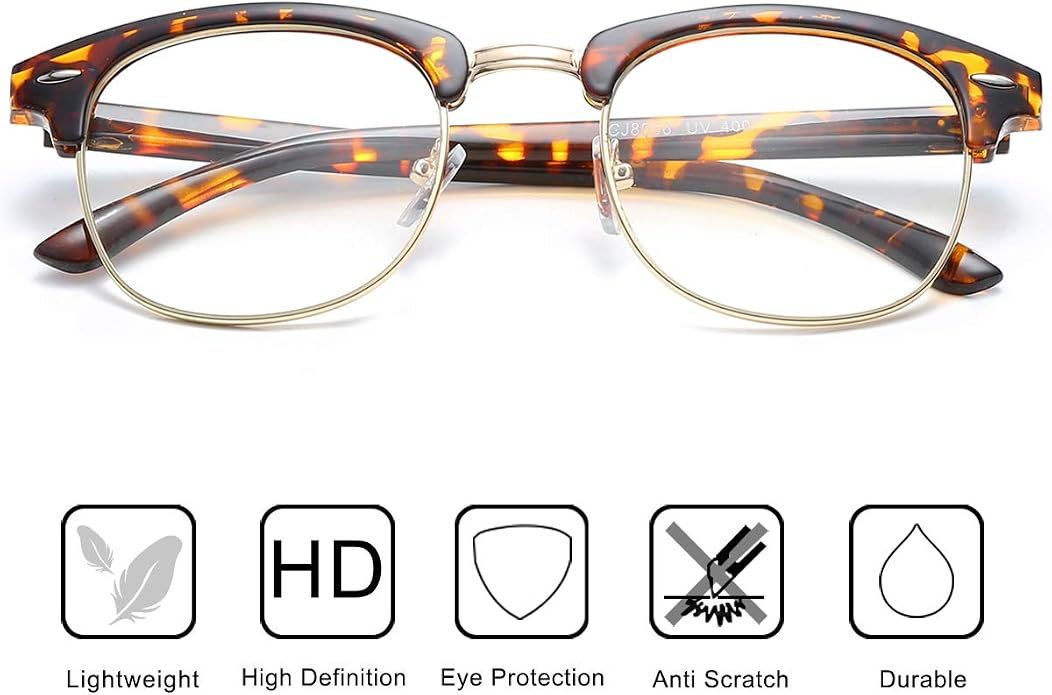 Fashion Vintage Classic Semi-Rimless Half Frame Clear Lens Glasses