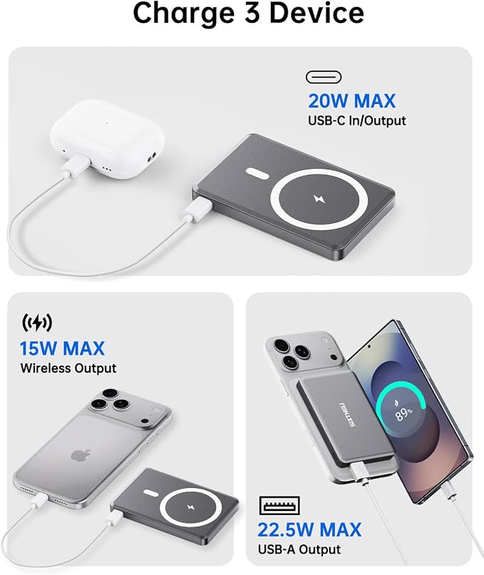 SIXTHGU Magnetic Power Bank, 10000mAh Wireless Portable Charger, PD 20W Fast Charging Magnetic Battery Pack with USB-C Cable Compatible with iPhone 17/16/15/14/13/12 Series, Blue