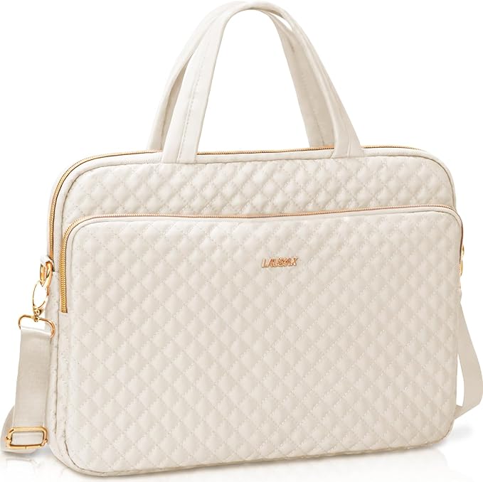 Laptop Case Bag Women Men Computer Sleeve Compatible with MacBook/Dell/HP/Acer/ASUS, Waterproof Shoulder Carrying Briefcase, Beige, 17-17.3 Inch