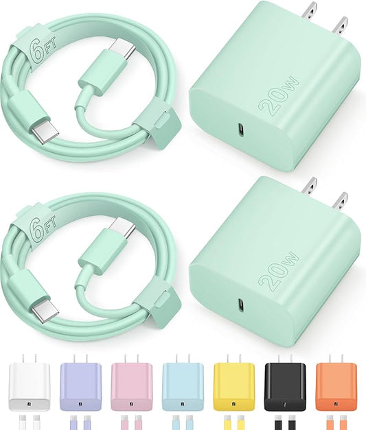 iPhone 17 16 15 Charger Fast Charging Type C Chargers USB C Charger Block iPhone Air Chargers with 2 Pack 6FT Cable for iPhone 17/17 Plus/17 Pro Max/16/16 Plus/16 Pro Max/15 Pro Max/iPad Pro(Green)