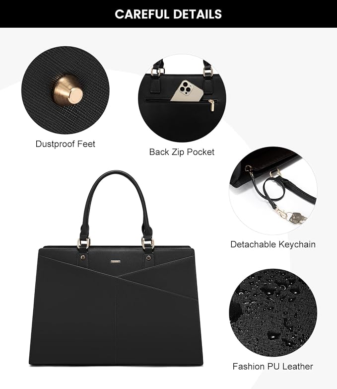 LOVEVOOK Laptop Tote Bag for Women, Leather Business Office Work Bag Computer Briefcase with Small Clutch fit for 17.3 Inch Laptop,Black