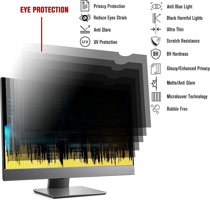 ZYY 2 PACK Computer Monitor Privacy Screen 23 Inch for 16:9 Aspect Ratio Desktop, Removable Monitor Anti Glare & Privacy Filters, Anti Spy Shield, UV Screen Protector, Anti Scratch Film