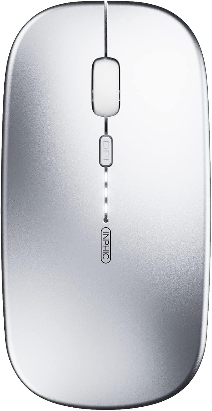 INPHIC Bluetooth Mouse Rechargeable, Battery Visible, 2.4G Silent Cordless,1600 DPI with USB Receiver, Silver