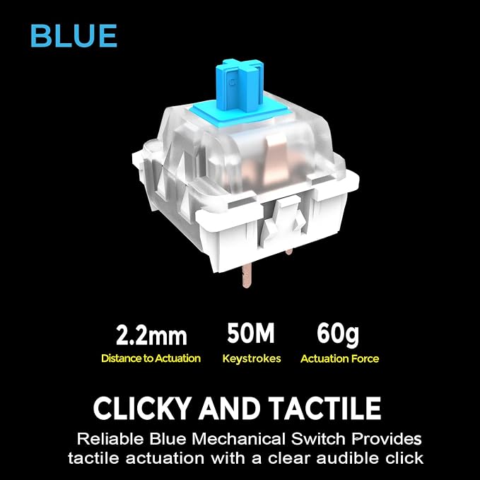 Adesso AKB-670UB Mechanical Keyboard with Copilot AI Hotkey - Blue Switch, Multi-OS Compatible | Enhanced Productivity with Tactile Feel and Multimedia Keys