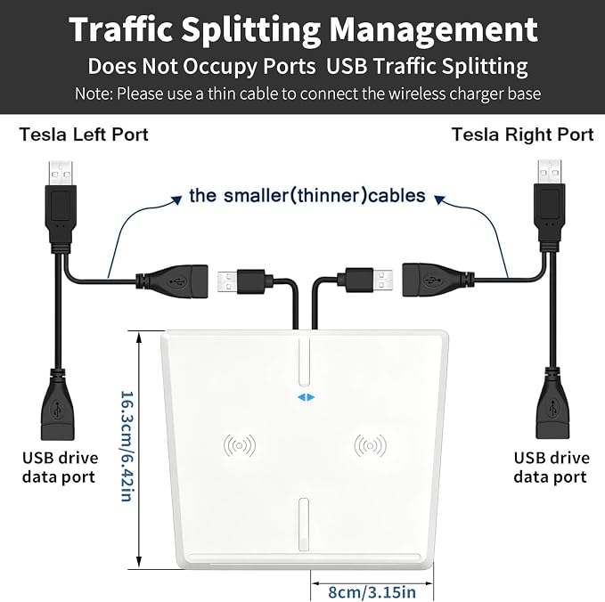 White Wireless Charger for 2017-2020 Tesla Model 3, Dual 15W Tesla Model 3 Wireless Charger Pad, Centre Console Accessory Panel, OEM White Interior Match, Compatible with All Qi Phone