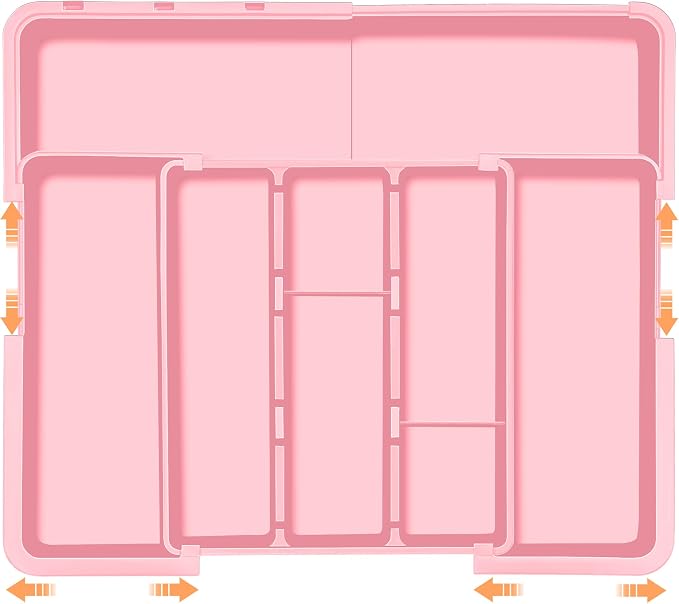 Spaclear Large Utensil Drawer Organizer Expandable Silverware Organizer for Kitchen Drawer Adjustable Cooking Utensil Holder Cutlery Flatware Tray Spatula Tools Gadgets Storage Dividers Plastic Pink