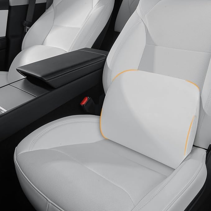 Memory Foam Lumbar Support Pillow for Tesla Model 3 Model Y Model S/X Cybertruck Model 3 Hidden Model Y Juniper Accessories - Mid/Lower Back Support Cushion for Car Seat (White)