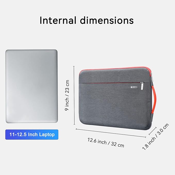 Voova Laptop Sleeve Case 11 11.6 12 Inch, 360° Protective Computer Cover Bag Compatible with Surface Pro X/8/7/6/5, Surface Laptop Go 3/2, MacBook Air 11, Hp Acer Asus Samsung Chromebook Tablet, Grey