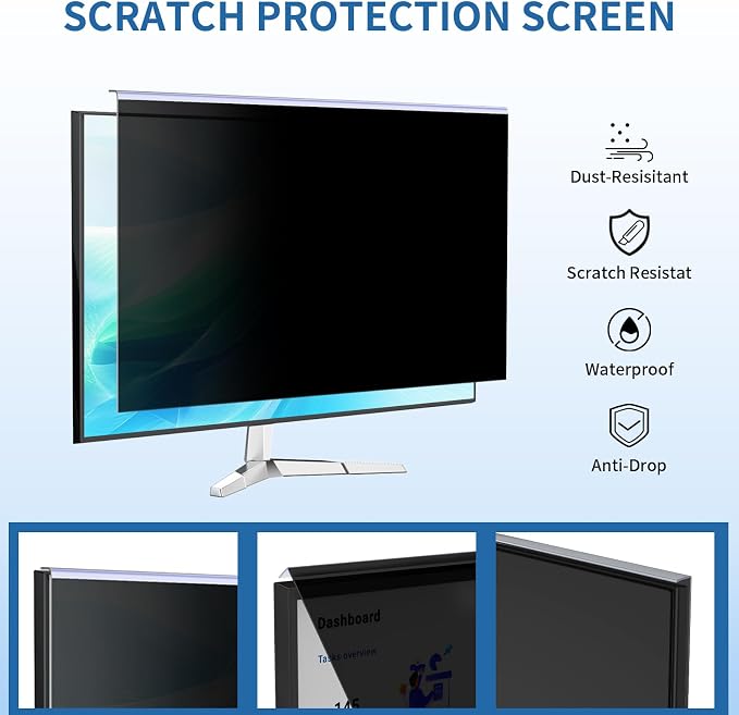 24 Inch Computer Privacy Screen for 16:9 Monitor, Anti-Blue Light Monitor Privacy Screen Filter, Anti-UV Computer Hanging Shield, Universal 23.6'', 23.8'', 24''