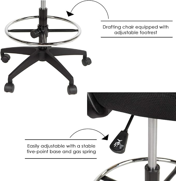 BestOffice Drafting Chair Tall Office Chair Standing Desk Chair Mesh Computer Chair Adjustable Height with Lumbar Support Flip Up Arms Swivel Rolling Executive Chair,Black