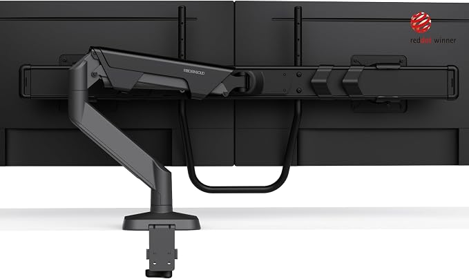 Modernsolid Dual Monitor Arm Desk Mount with Gas Spring, Fits 17–32 inches Screens up to 33 lbs, VESA 75x75/100x100, Crossbar Handle for Easy Adjustment, Black