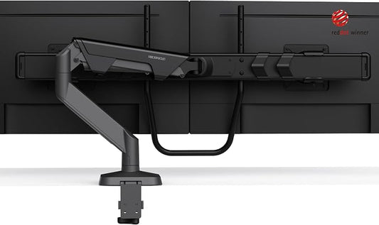 Modernsolid Dual Monitor Arm Desk Mount with Gas Spring, Fits 17–32 inches Screens up to 33 lbs, VESA 75x75/100x100, Crossbar Handle for Easy Adjustment, Black