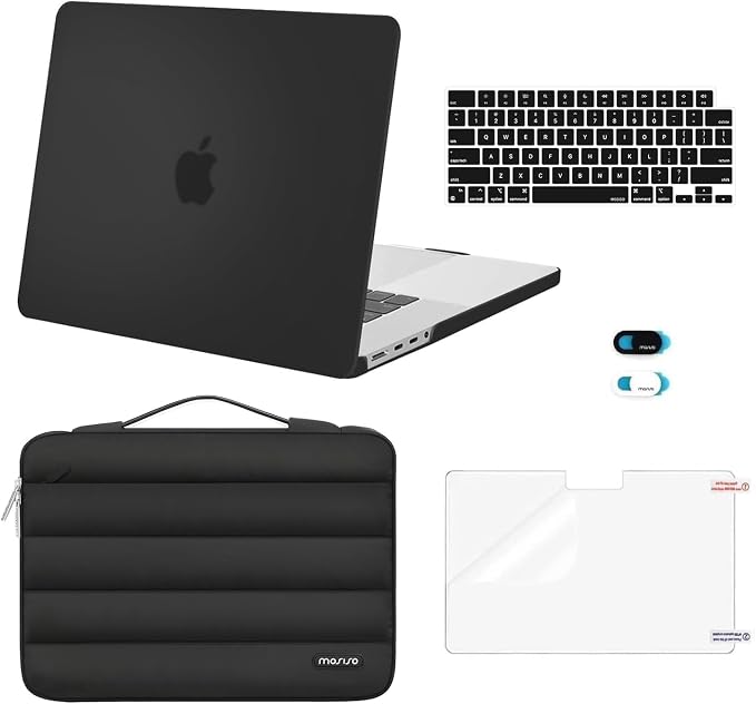 MOSISO Compatible with MacBook Pro 16 inch Case M5 M4 M3 M2 M1 2026-2021 A3429 A3428 A3403 A3186 A2991 A2780 A2485, Shell&Puffy Sleeve Bag&Keyboard Cover&Webcam Cover&Screen Protector, Black