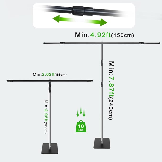 Green Screen BackdropKit, 8 * 5FT Metal Base Photo Studio Support System, Adjustable Backdrop Frame for Video Shooting, Live Streaming, Photo Studio, Content Creation and Virtual Backgrounds