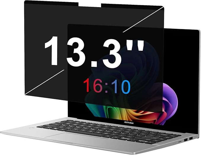 OMOTON Magnetic Laptop Privacy Screen 13.3 Inch 16:10, Anti-Spy Filter, Matte Anti Glare Blue Light Protector, Easy Install & Remove