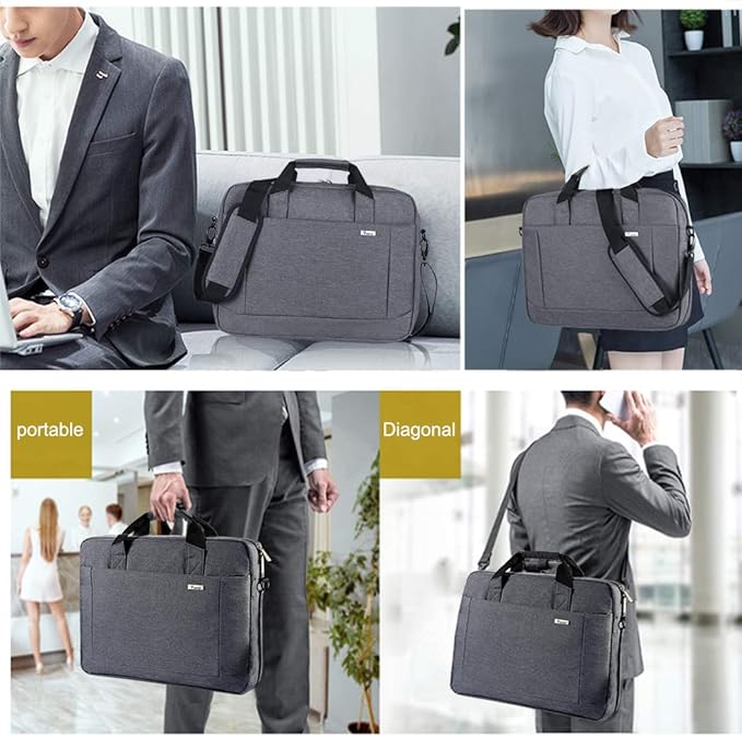 Voova Laptop Bag Case 15 15.6 16 Inch, Computer Sleeve Messenger Bag with Shoulder Strap Expandable Waterproof Business Briefcase for Men Women to Work Travel School, Fit 14-16 Inch Laptop, Grey