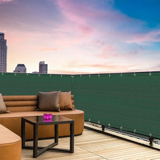 3x16Ft Balcony Privacy Screen, Apartment Railing Cover for Sunshade Wind & UV Protection, Outdoor Privacy Fence Screen for Patio, Terrace, Porch & Poolside Protection (Green)