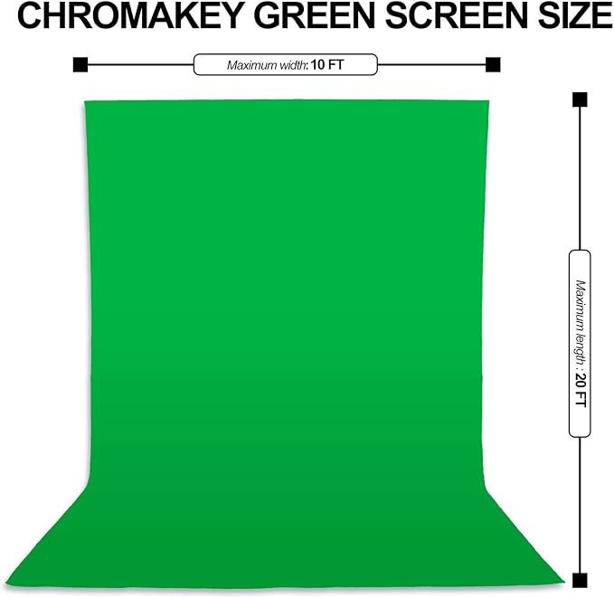 EMART Green Screen Backdrop, 10 x 20 Ft Photography Greenscreen Background Sheet Fabric Kit for YouTube Video Streaming Zoom, Small Photo Chromakey Muslin Cloth Curtain with 4 Clip