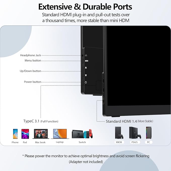 InnoView 15.6" Portable Monitor 60Hz Touchscreen 1080P 10-Point Touch Screen Monitor Portable with Protective Sleeve Built-in Stand, 1200:1 HDMI USB C Travel Monitors for Laptop, PC, Phone
