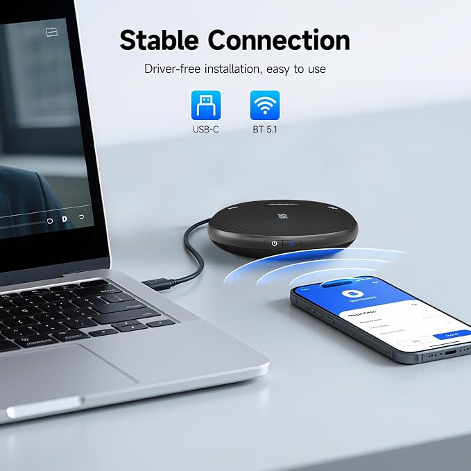 SVBONY SVHub Omni2 Conference Speaker and Microphone, Portable Speakerphone, 4 Noise-Canceling Microphones, Enhanced Voice Pickup, 8 Hours of Call Time, for Home Office Use