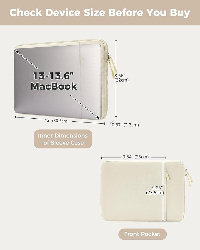 ProCase Laptop Sleeve 13" for MacBook Neo/Air/Pro 13-13.6 inch with A18/M5/M4/M3/M2/M1 Chip 2026-2016, Computer Case Also Compatible with 13" HP Dell ASUS Lenovo Acer Chromebook -Beige
