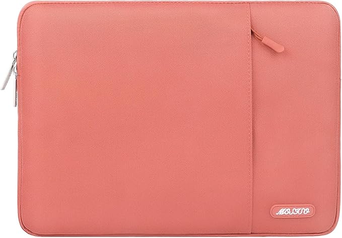 MOSISO Laptop Case 16 inch, 15-15.6 inch Laptop Sleeve Compatible with MacBook Pro 16 M5 M4 M3 M2 M1, HP Acer Dell Lenovo ASUS, Polyester Vertical Computer Sleeve Bag with Pocket, Coral