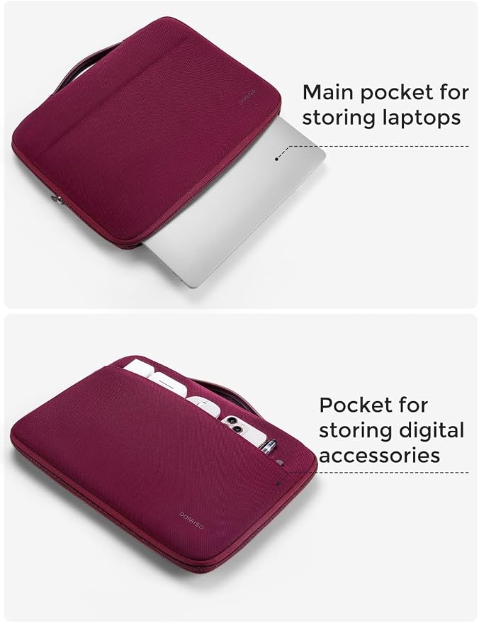 DOMISO 360 Protective Laptop Case 16 inch, 16 inch Laptop Sleeve Compatible with Mac Book Pro 16, Waterproof Computer Cases Bag with Handle,Wine
