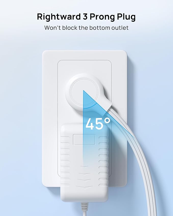 TROND Short Flat Extension Cord 3ft - Right Angled Flat Plug Power Strip, ETL Listed, 3 Plug Extension Outlets, Three Prong, 16 Gauge Wire, 13A, Small for Indoor Home Office Cruise Ship Travel, White
