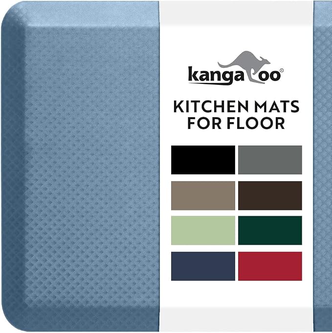 KANGAROO Anti Fatigue Mats for Kitchen Floor, 39x20, Reduce Foot, Knee Pressure, 3/4 Inch Thick Cushioned Ergonomic Mat, Waterproof Comfort Rug for Under Sinks, Standing Desk, Store Floors, Sky Blue