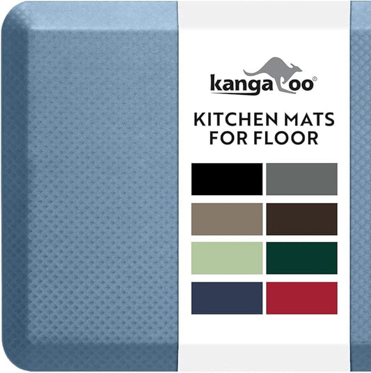 KANGAROO Anti Fatigue Mats for Kitchen Floor, 48x20, Reduce Foot, Knee Pressure, 3/4 Inch Thick Cushioned Ergonomic Mat, Waterproof Comfort Rug for Under Sinks, Standing Desk, Store Floors, Sky Blue