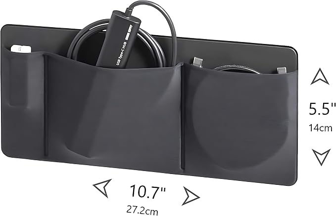 AMOZIFY® 3-Pocket Organizer, Mouse Holder for Laptop Stick On, Adhesive Pouch & External Hard Drive Sleeve, SSD Storage Case for MacBook, Reusable (Black)