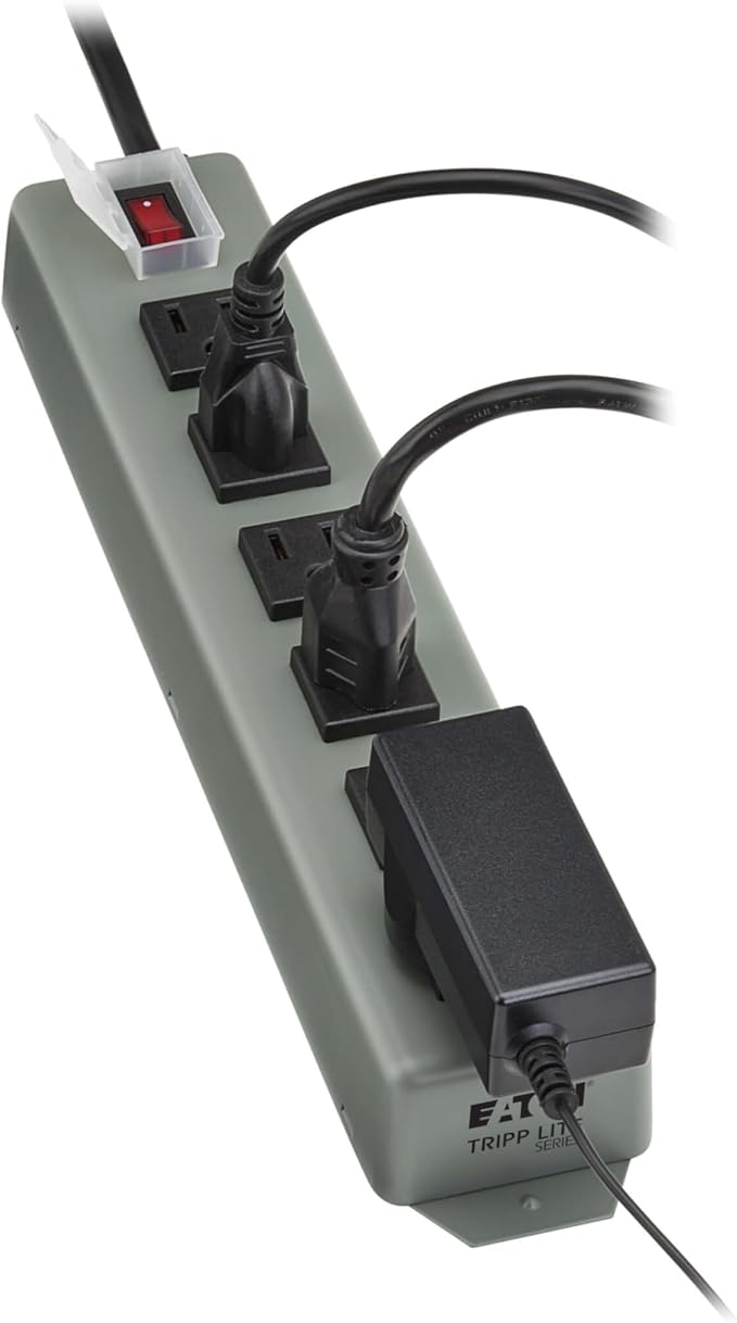 Eaton Tripp Lite Series 6-Outlet Heavy Duty Power Strip, Metal, Mountable (Wall Mount & Under Desk), 6ft Extension Cord, On/Off Switch Cover, Industrial Garage Shop Work Bench Applications (6SP)