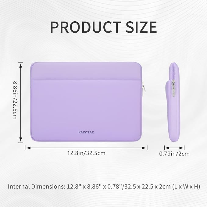 RAINYEAR Laptop Sleeve Case 11-13 Inch, Protective Padded Case with Front Pocket, Computer Cover Laptop Bag Compatible with 13.3 Inch MacBook Air/Pro, MacBook Neo A18, HP, Dell, Lenovo, Acer, Purple