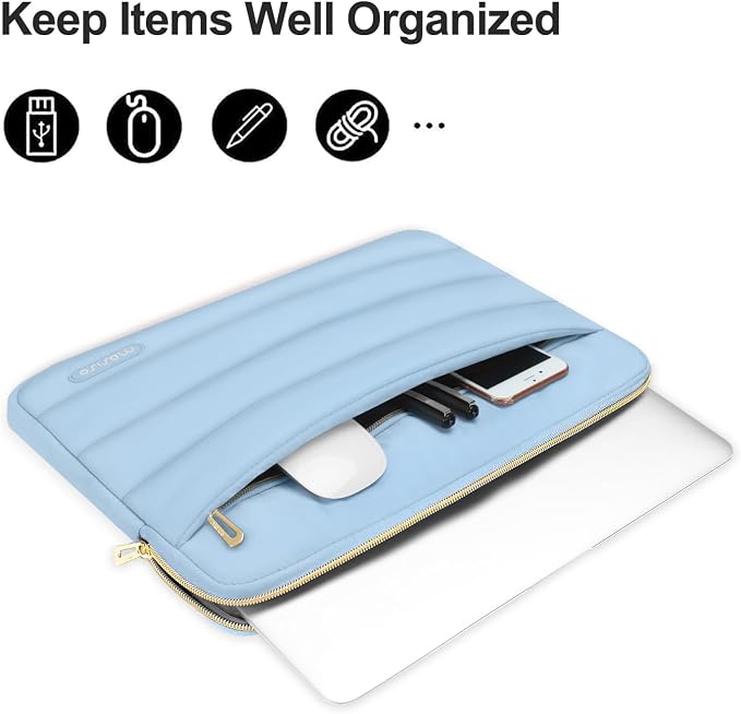 MOSISO Laptop Case 16 inch, 15-15.6 inch Puffy Laptop Sleeve Compatible with MacBook Pro 16 M5 M4 M3 M2 M1, HP Dell ASUS Acer Toshiba Lenovo, Polyester Horizontal Bag with Small Case, Air Blue