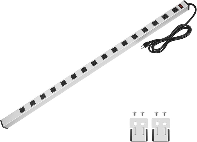 CCCEI Long Heavy Duty Metal Power Strip, 16 Outlet Large Industrial Multi Wide Strip for Garage Workshop, Extension Cord with Multiple Outlets, 15A, 125V, 1875W. 25 FT, Sliver.