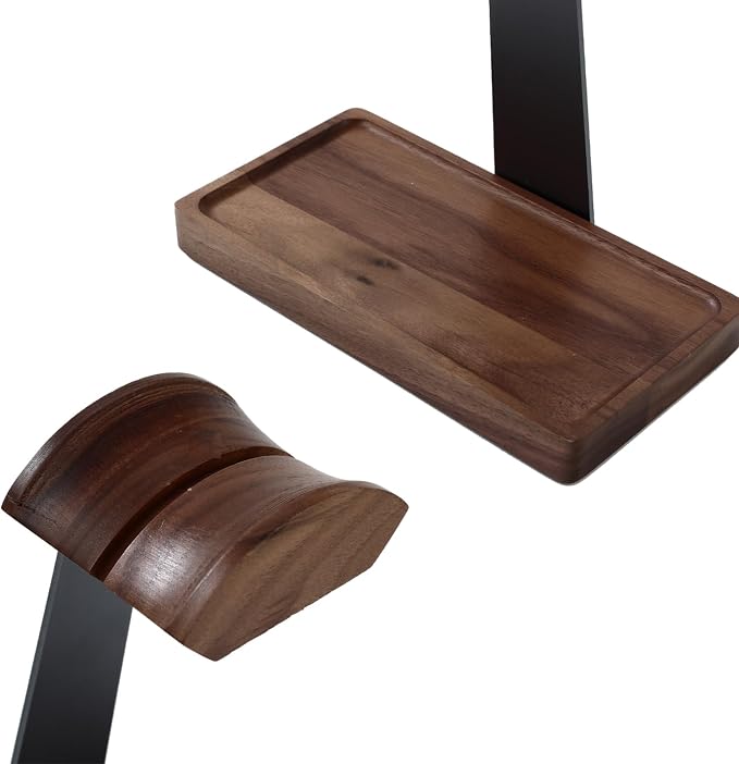 Walnut Headphone Stand, Wood Headset Stand for Desk, Gaming Headphone Holder with Storage Base Compatible with Airpod max, Bose, Razer, Sennheiser, Jabra, JBL, AKG, Grey, Vintage Gift for Men