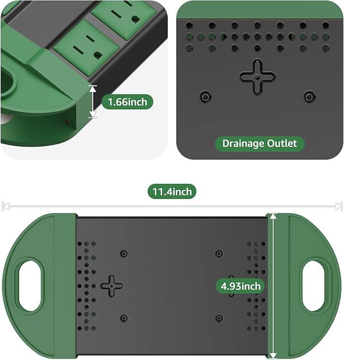 CCCEI 2 Outdoor Power Strips Weatherproof with 8 Plug, Waterproof Extension Cord with Multiple Outlets, Christmas Exterior Garden Yard Surge Protector 10FT, Green.