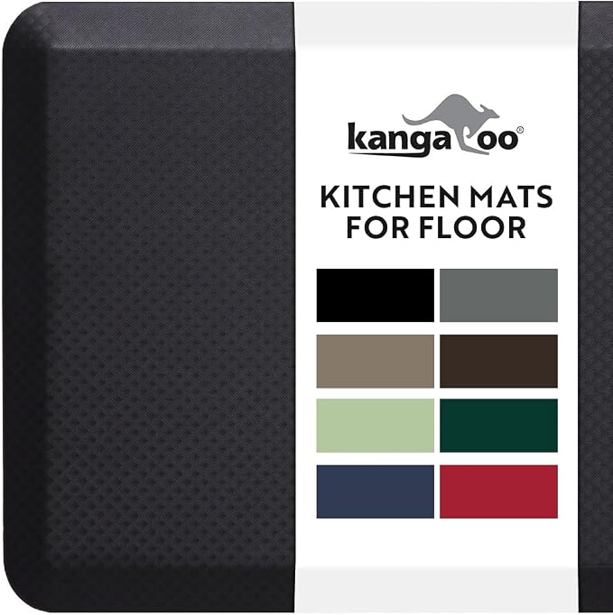 KANGAROO Cushioned Anti Fatigue Mats for Kitchen Floor, 39x20, Reduce Foot, Knee, Back Pressure, 3/4 Inch Thick Ergonomic Mat, Waterproof Comfort Rug for Under Sink, Standing Desk, Store Floors, Black