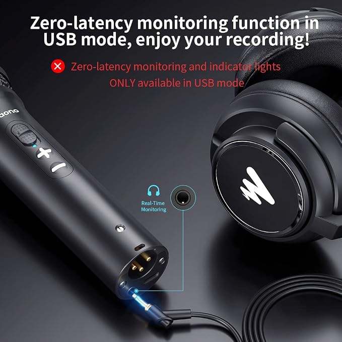 MAONO USB/XLR Podcast Dynamic Microphone, Studio Mic Kit with Volume Control, Shock Mount, Pop Filter, Ideal for Vocal, Instruments Recording, Voice Over, Live Streaming (HD300T)