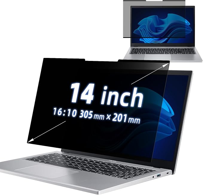 Nano-Adsorption Laptop Privacy Screen 14 inch 16:10, Removable Laptop Privacy Screen Protector, Anti Glare Blue Light Touchscreen compatible, Computer Private Filter