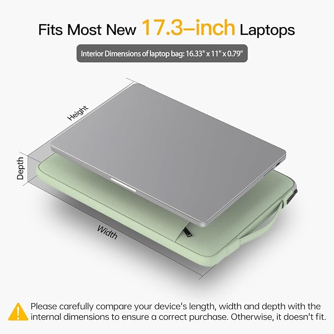 17 inch Laptop Carrying Case, Padded Travel Computer Sleeve Bag for HP 17.3-in Laptop, HP Envy 17, Dell Inspiron 17, ASUS Vivobook 17, Lenovo ideapad 17, Water-Resistant with Handle -Mint Green