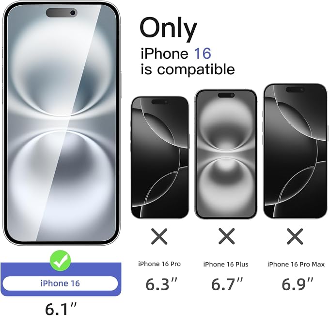 NEW'C 3x Privacy for iPhone 16 Screen Protector (6.1 inches)+ 3x Camera Lens Protector, Sensor Protection, Case Friendly Tempered Glass Film + Dust Plug - Easy installation tool included