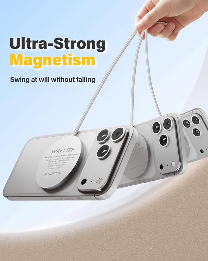 6FT Magnetic Wireless Charger Charging Pad - 15W Qi Fast Phone Charger Puck for Apple iPhone 17 16 15 14 13 12 Series & AirPods 4 3 2 Pro, Phone Charging Pad with Plug for Desk & Travel, 2Pack White