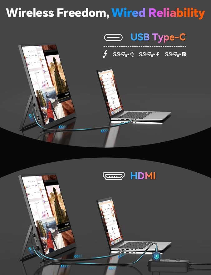 HotYeah 18.5" 100Hz Wireless Portable Monitor w/Rechargeable 10000 mAh Battery, Support AirPlay Miracast, 1080P IPS Monitor USB-C HDMI External Display, 2nd Screen for Laptop MacBook PC Phone Tablet