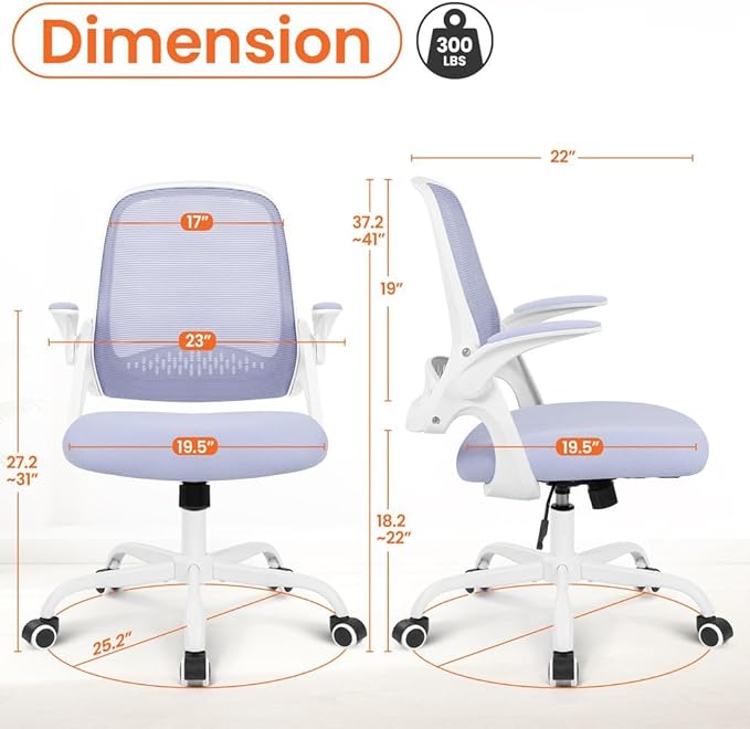 NEO CHAIR Office Chair Computer Desk Chair Ergonomic Gaming Comfy Mesh with Flip-up Arms Lumbar Support Adjustable Height Rolling Wheels for Home Office (Purple)